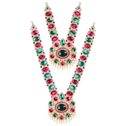 Stone Haram & Stone Necklace Set - 12.5 x 3.5 Inches | Multicolour Stone Jewelry/ Jewellery for Deity - Neck & Body Accessories