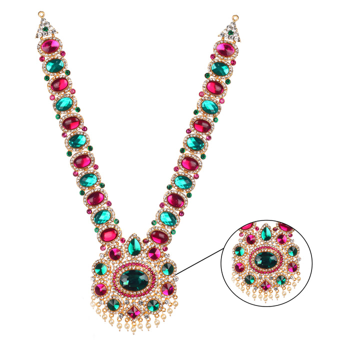 Stone Haram & Stone Necklace Set - 12.5 x 3.5 Inches | Multicolour Stone Jewelry/ Jewellery for Deity
