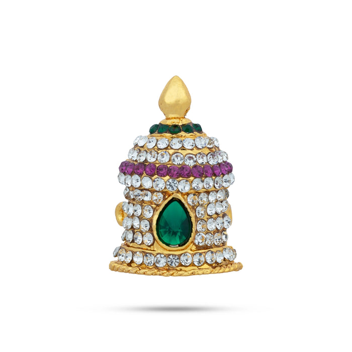 Half Crown - 1.5 x 1 Inches | Multicolour Stone Half Turban/ Gold Polish Half Kiridam/ Half Kireedam for Deity