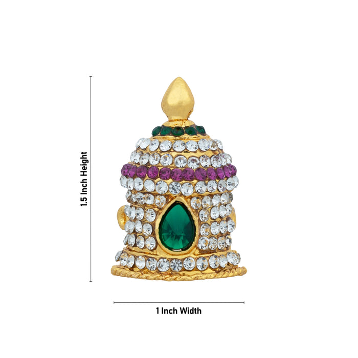 Half Crown - 1.5 x 1 Inches | Multicolour Stone Half Turban/ Gold Polish Half Kiridam/ Half Kireedam for Deity