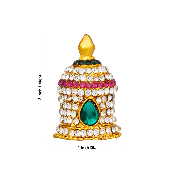Stone Kireedam - 2 x 1 Inches | Multicolour Stone Kiridam/ Round Stone Crown for Deity/ 20 Gms Approx - Head & Face Accessories