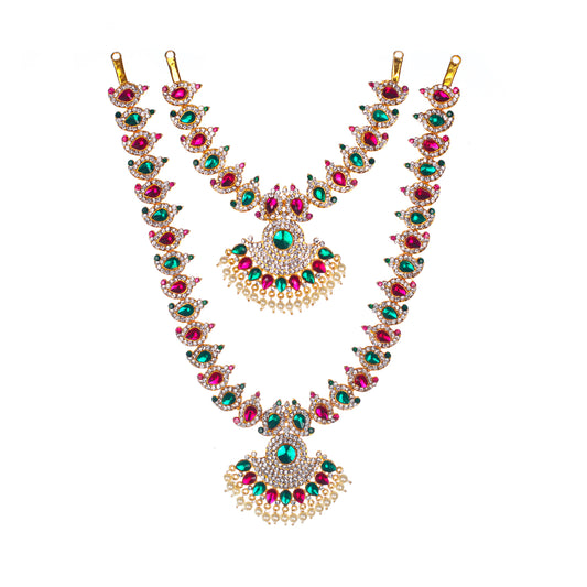 Stone Haram & Stone Necklace Set - 11.5 x 3 Inches | Multicolour Stone Jewelry/ Jewellery for Deity - Neck & Body Accessories