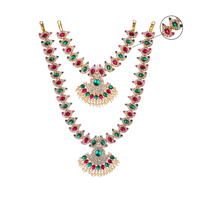 Stone Haram & Stone Necklace Set - 11.5 x 3 Inches | Multicolour Stone Jewelry/ Jewellery for Deity