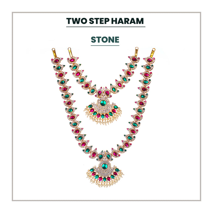 Stone Haram & Stone Necklace Set - 11.5 x 3 Inches | Multicolour Stone Jewelry/ Jewellery for Deity