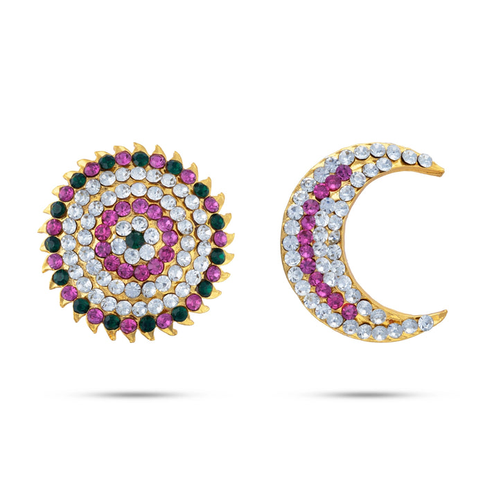 Sun And Moon Pair - 1 x 0.5 Inches | Hair Accessories/ Multicolour Stone Jewellery/ Sun Moon for Deity