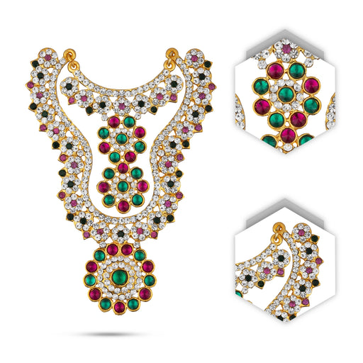 Stone Haram - 4.5 Inches | Multicolour Stone Necklace/ 2 Step Stone Jewellery for Deity Decor/ 65 Gms Approx - Neck & Body Accessories