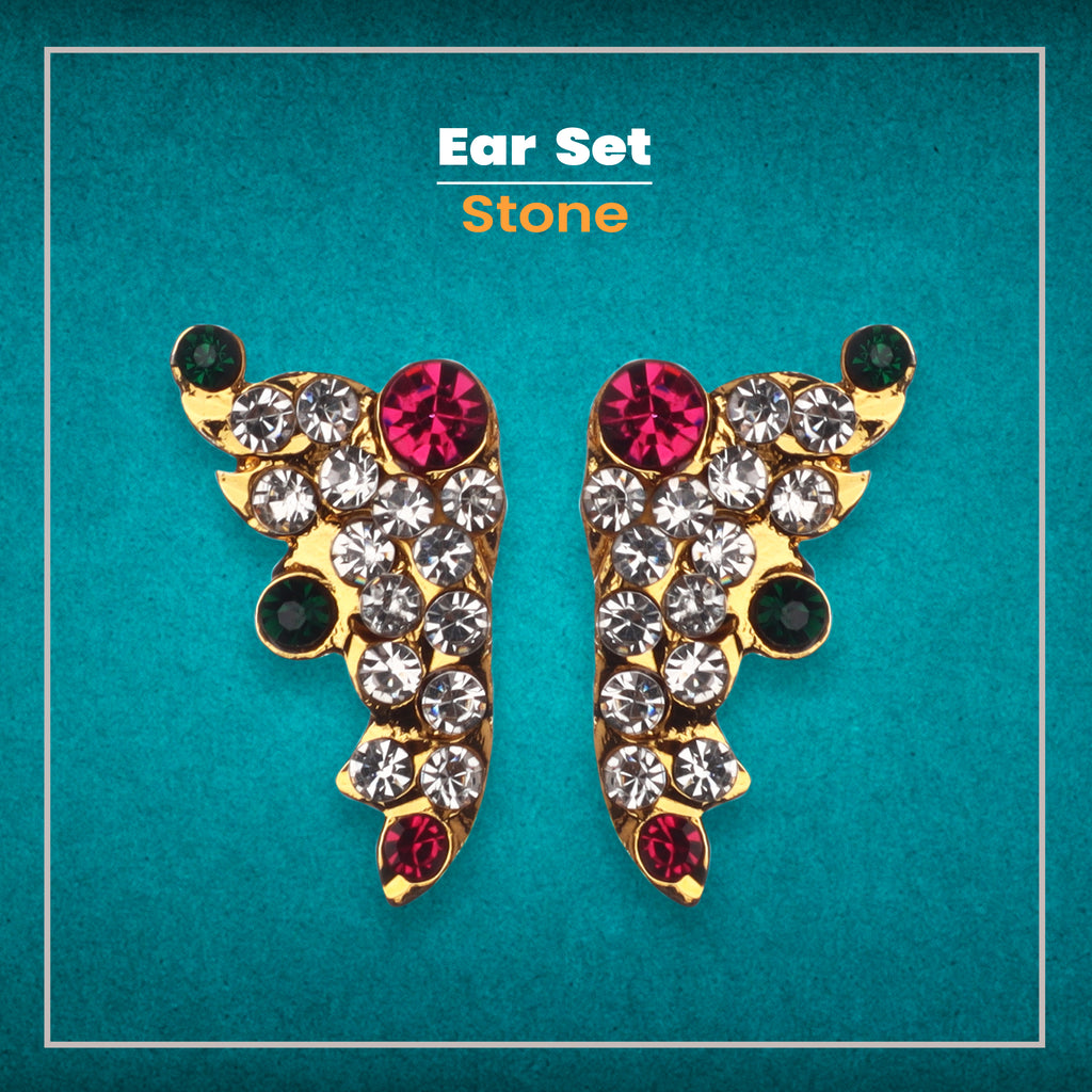 Stone Earring - 1 Inches | Stone Ear Studs/ Karnapathiram/ Multicolour Stone Jewellery for Deity