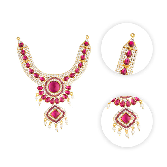 Stone Necklace - 7 Inches | Small Stone Haram/ Stone Jewellery for Deity Decor/ 135 Gms Approx - Neck & Body Accessories