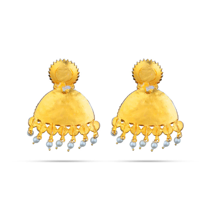 Stone Earring Pair - 3.5 Inches | Stud Earring/ Multicolour Stone With Beads Design Karnapathiram for Deity - Head & Face Accessories