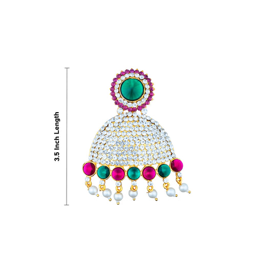 Stone Earring Pair - 3.5 Inches | Stud Earring/ Multicolour Stone With Beads Design Karnapathiram for Deity - Head & Face Accessories