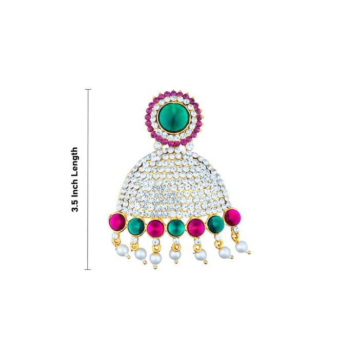 Stone Earring Pair - 3.5 Inches | Stud Earring/ Multicolour Stone With Beads Design Karnapathiram for Deity - Head & Face Accessories