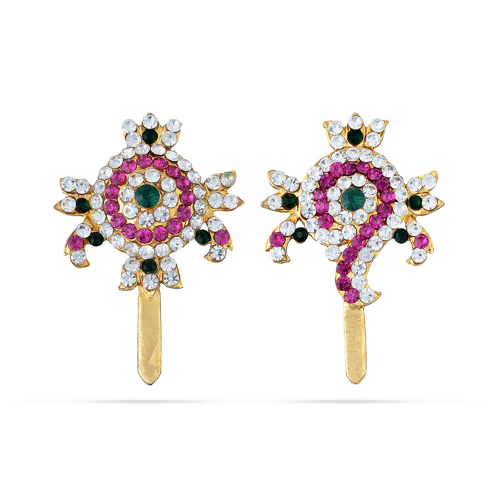 Shankh Chakra Pair - 2 x 1.25 Inches | Multicolour Stone Shanka Chakra/ Artificial Jewelry for Deity - Deity Accessories