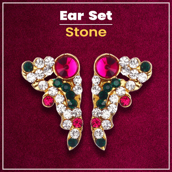 Stone Earring - 1 x 0.5 Inches | Stone Ear Studs/ Karnapathiram/ Multicolour Stone Jewellery for Deity - Head & Face Accessories