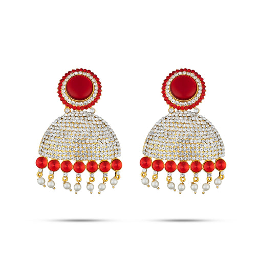 Stone Earring Pair - 4 Inches | Stud Earring/ Multicolour Stone Karnapathiram for Deity/ 115 Gms Approx - Head & Face Accessories