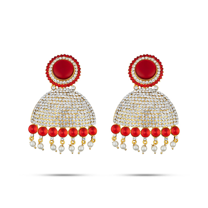 Stone Earring Pair - 4 Inches | Stud Earring/ Multicolour Stone Karnapathiram for Deity/ 115 Gms Approx - Head & Face Accessories