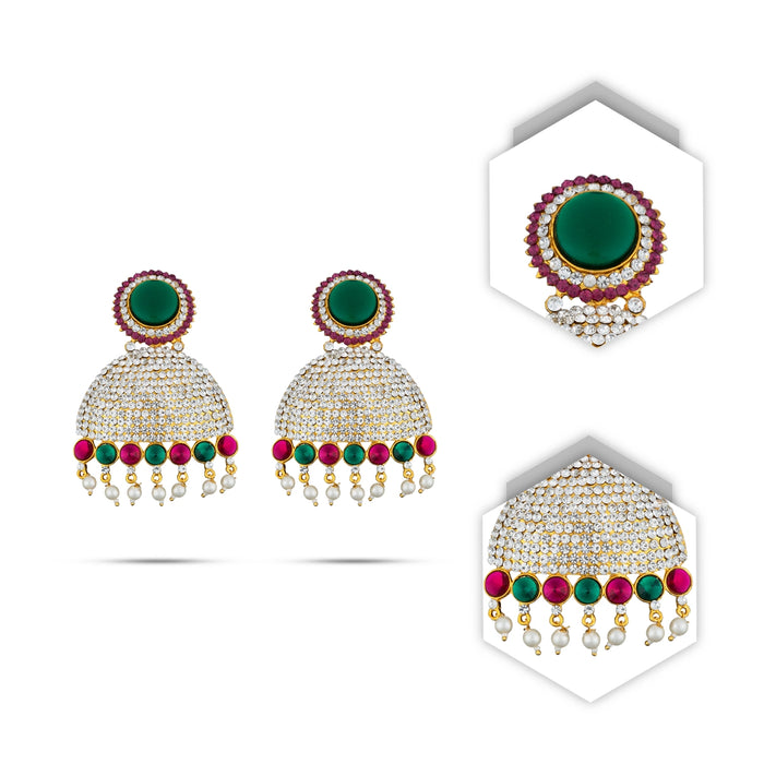 Stone Earring Pair - 4 Inches | Stud Earring/ Multicolour Stone Karnapathiram for Deity/ 115 Gms Approx - Head & Face Accessories