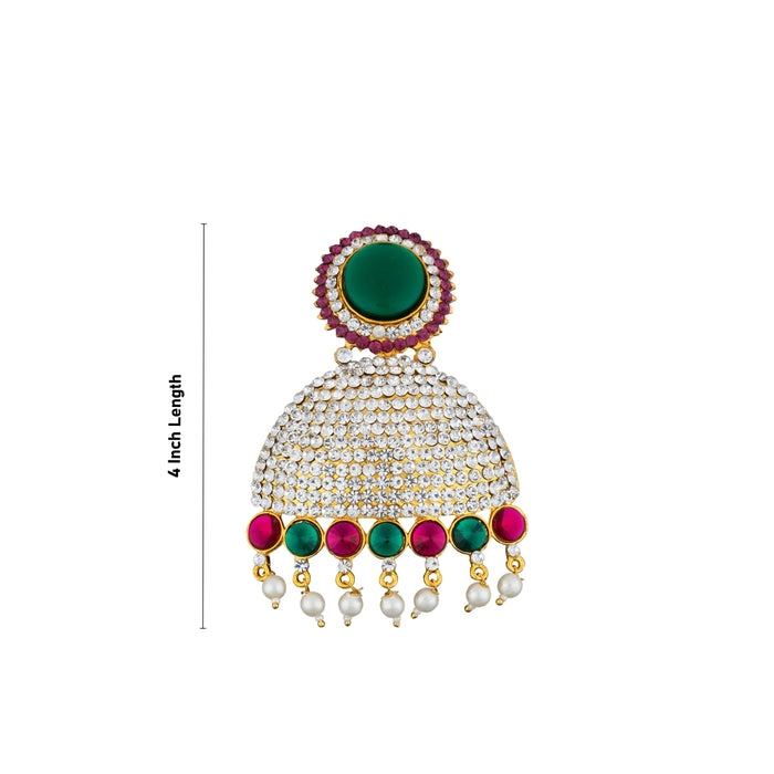 Stone Earring Pair - 4 Inches | Stud Earring/ Multicolour Stone Karnapathiram for Deity/ 115 Gms Approx - Head & Face Accessories
