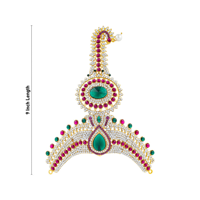 Stone Crown - 9 x 6.5 Inches | Thura Kireedam/ Multicolour Stone Mukut/ Kiridam for Deity - Head & Face Accessories