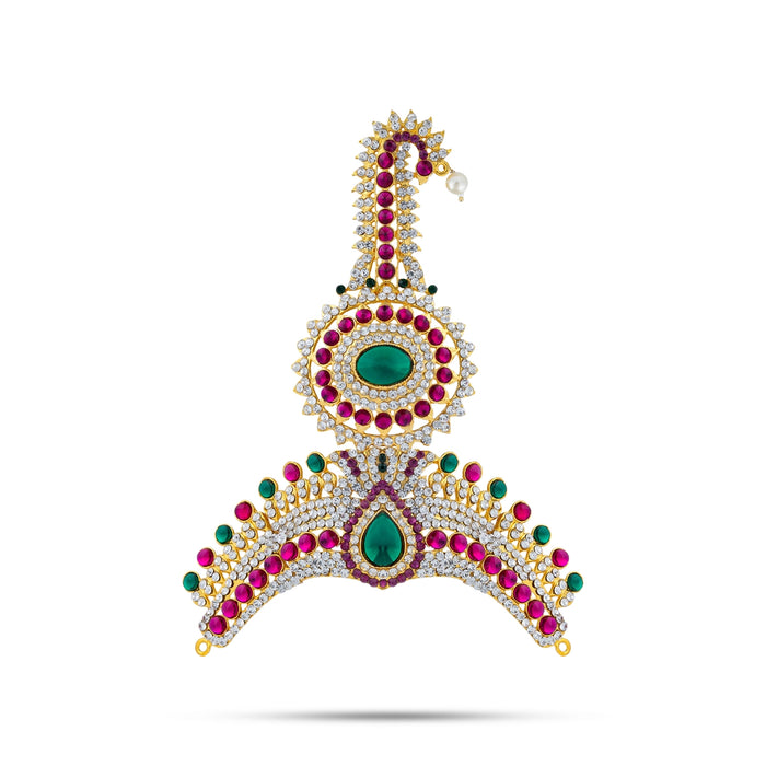 Multicolour Stone Crown - 7 X 5 Inches | Thura Kireedam/ Mukut/ Kiridam/ Artificial Jewelry For Deity - Head & Face Accessories