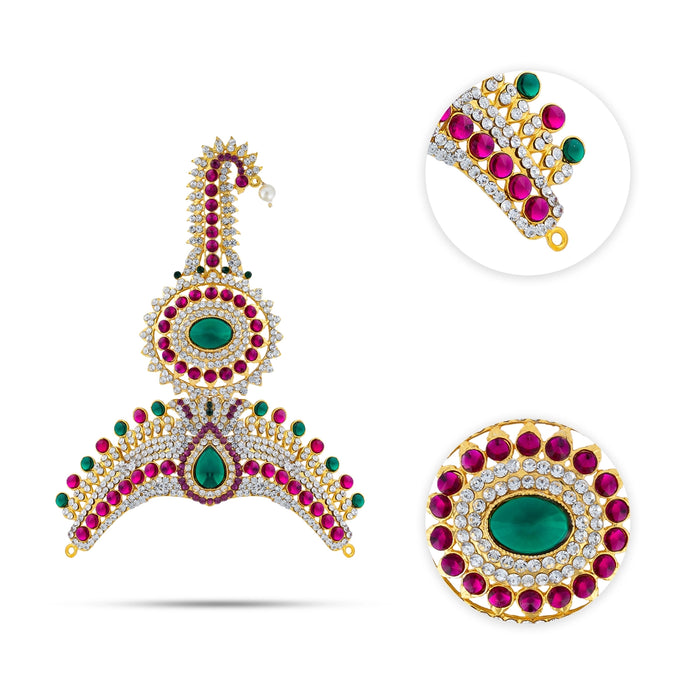 Multicolour Stone Crown - 7 X 5 Inches | Thura Kireedam/ Mukut/ Kiridam/ Artificial Jewelry For Deity - Head & Face Accessories