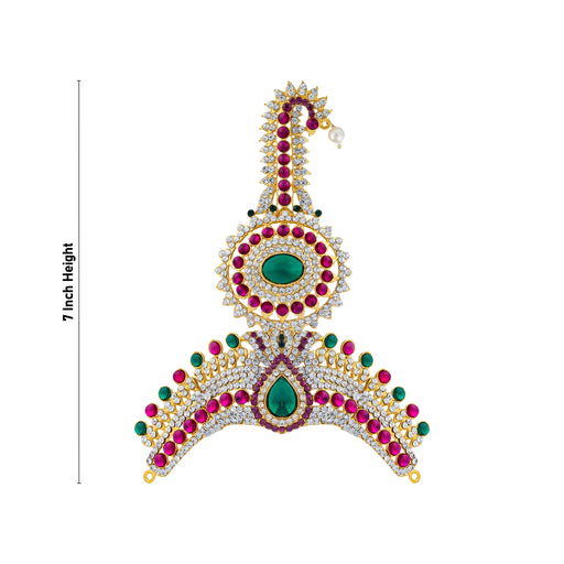 Multicolour Stone Crown - 7 X 5 Inches | Thura Kireedam/ Mukut/ Kiridam/ Artificial Jewelry For Deity - Head & Face Accessories