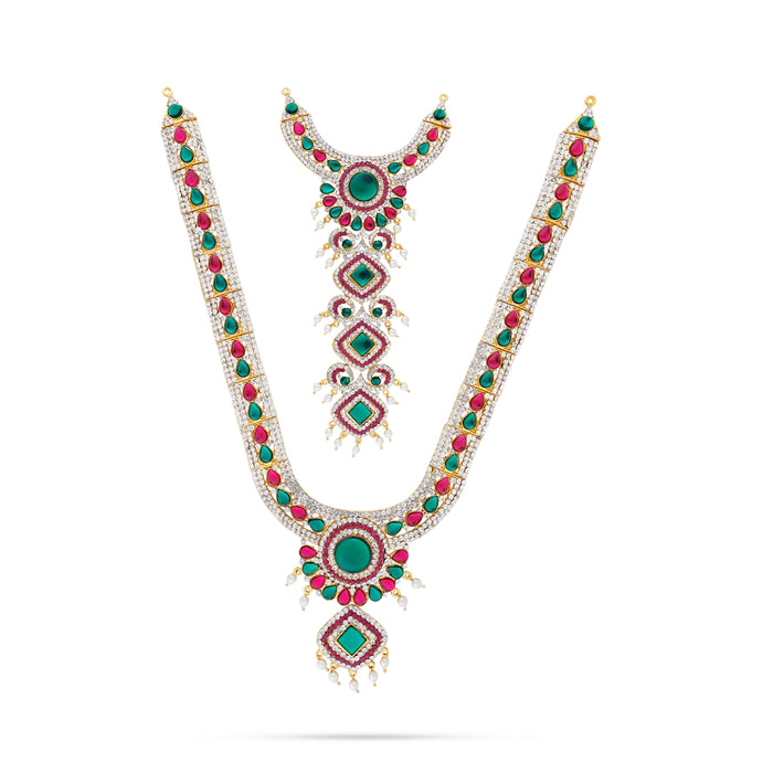 Stone Necklace & Stone Haram Pair - 13 Inches | Multicolour Stone Jewellery/ Artificial Jewelry for Deity - Neck & Body Accessories