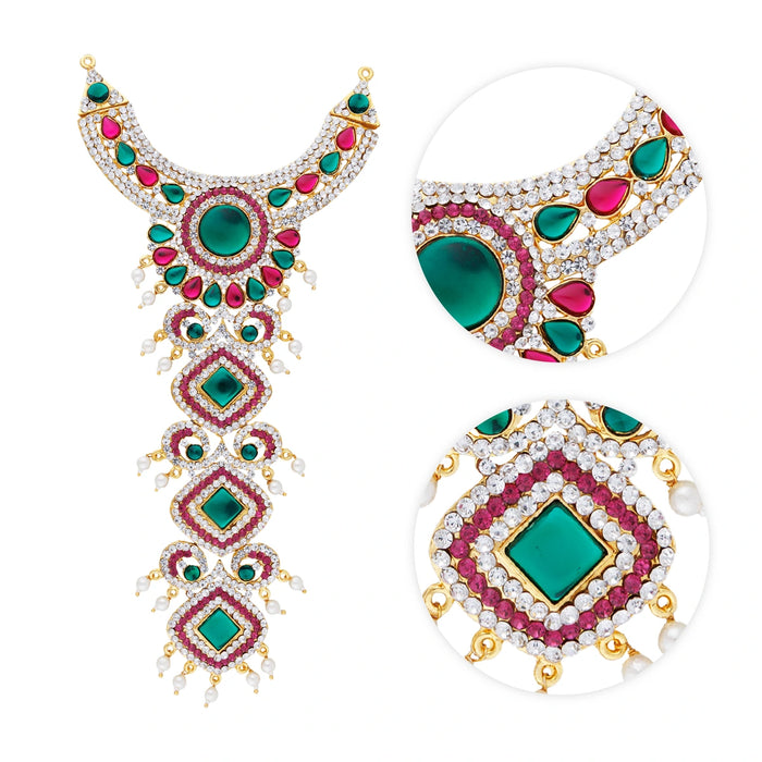 Stone Necklace & Stone Haram Pair - 13 Inches | Multicolour Stone Jewellery/ Artificial Jewelry for Deity - Neck & Body Accessories