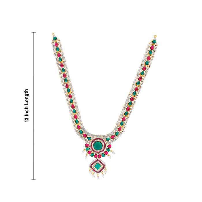 Stone Necklace & Stone Haram Pair - 13 Inches | Multicolour Stone Jewellery/ Artificial Jewelry for Deity - Neck & Body Accessories
