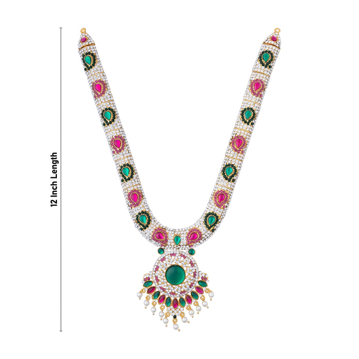 Stone Necklace & Stone Haram Pair - 12 Inches | Artificial Jewelry/ Stone Jewellery For Deity Decor - Neck & Body Accessories