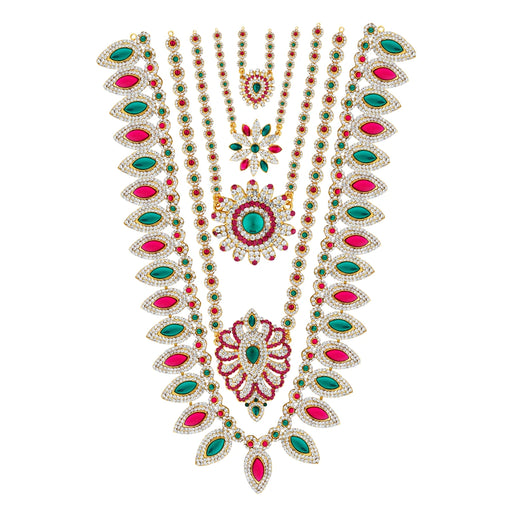 Five Step Stone Haram - 15 Inches | Multicolour Stone Jewellery/ Artificial Jewelry for Deity - Neck & Body Accessories