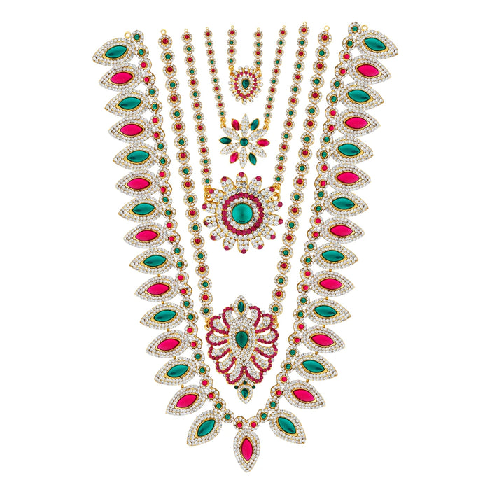 Five Step Stone Haram - 15 Inches | Multicolour Stone Jewellery/ Artificial Jewelry for Deity - Neck & Body Accessories