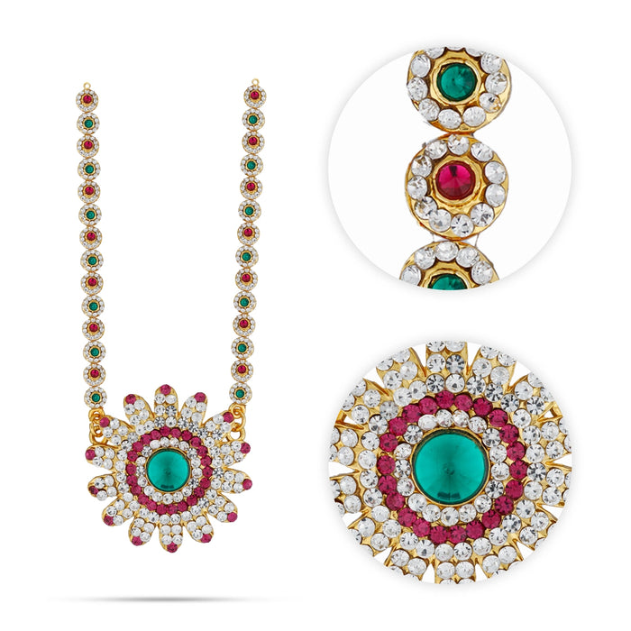 Stone Necklace & Stone Haram Set- 24 Inches | 5 Step& Multicolour Stone Jewellery/ Artificial Jewelry For Deity - Neck & Body Accessories