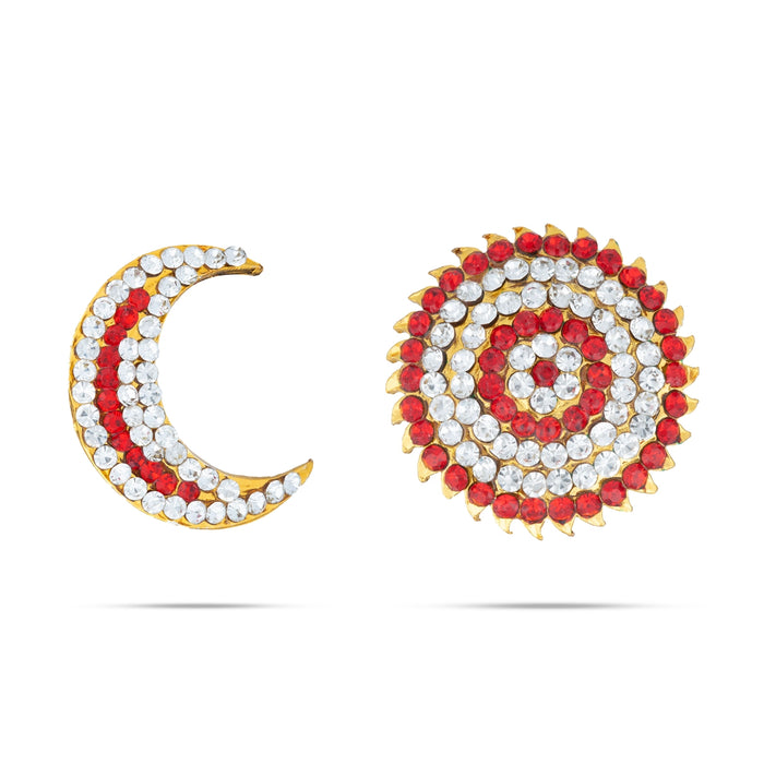 Stone Sun And Moon - 1.25 x 1 Inches | Stone Sun Moon/ Stone Jewellery/ Stone Hair Accessories for Deity - Head & Face Accessories