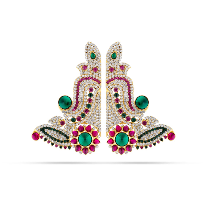Stone Earring - 5 x 3 Inches | Ear Set / Stone Studs / Karnapathakam/ Multicolour Stone Ear Ring for Deity - Head & Face Accessories
