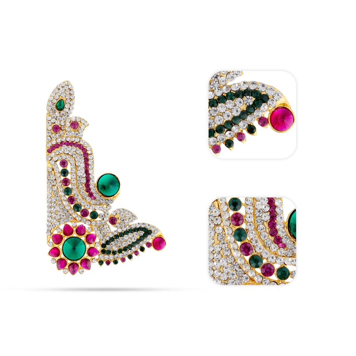 Stone Earring - 5 x 3 Inches | Ear Set / Stone Studs / Karnapathakam/ Multicolour Stone Ear Ring for Deity - Head & Face Accessories