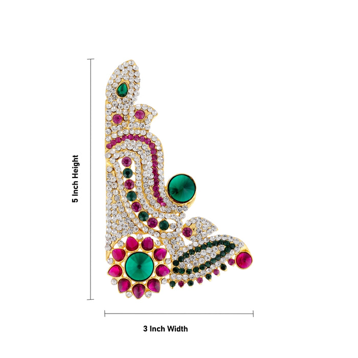 Stone Earring - 5 x 3 Inches | Ear Set / Stone Studs / Karnapathakam/ Multicolour Stone Ear Ring for Deity - Head & Face Accessories