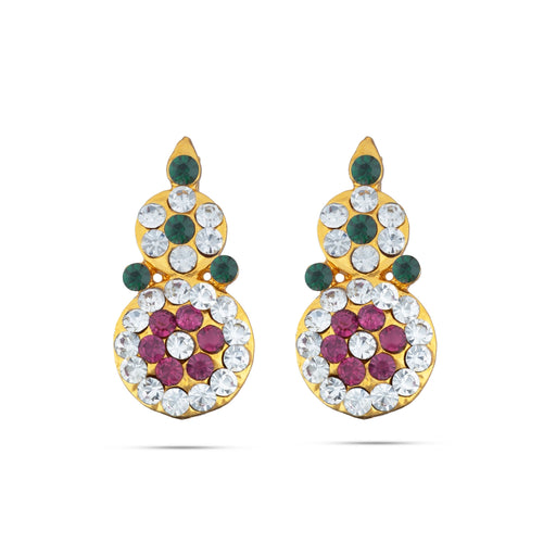 Stone Earring Pair - 1.25 x 0.5 Inches | Stud Earring/ Multicolour Stone Karnapathiram for Deity/ 10 Gms Approx - Head & Face Accessories