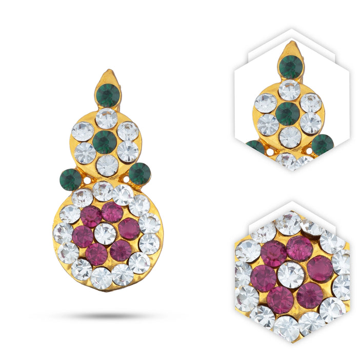 Stone Earring Pair - 1.25 x 0.5 Inches | Stud Earring/ Multicolour Stone Karnapathiram for Deity/ 10 Gms Approx - Head & Face Accessories