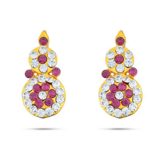 Stone Earring Pair - 1.25 x 0.5 Inches | Stud Earring/ Stone Karnapathiram for Deity/ 10 Gms Approx - Head & Face Accessories