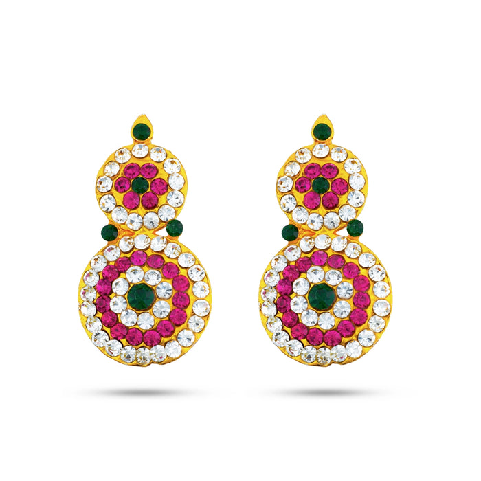 Stone Earring Pair - 2 x 1 Inches | Stud Earring/ Multicolour Stone Karnapathiram for Deity/ 30 Gms Approx - Head & Face Accessories