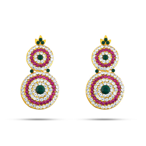 Stone Earring Pair - 2.5 x 1.5 Inches | Stud Earring/ Multicolour Stone Karnapathiram for Deity/ 55 Gms Approx - Head & Face Accessories