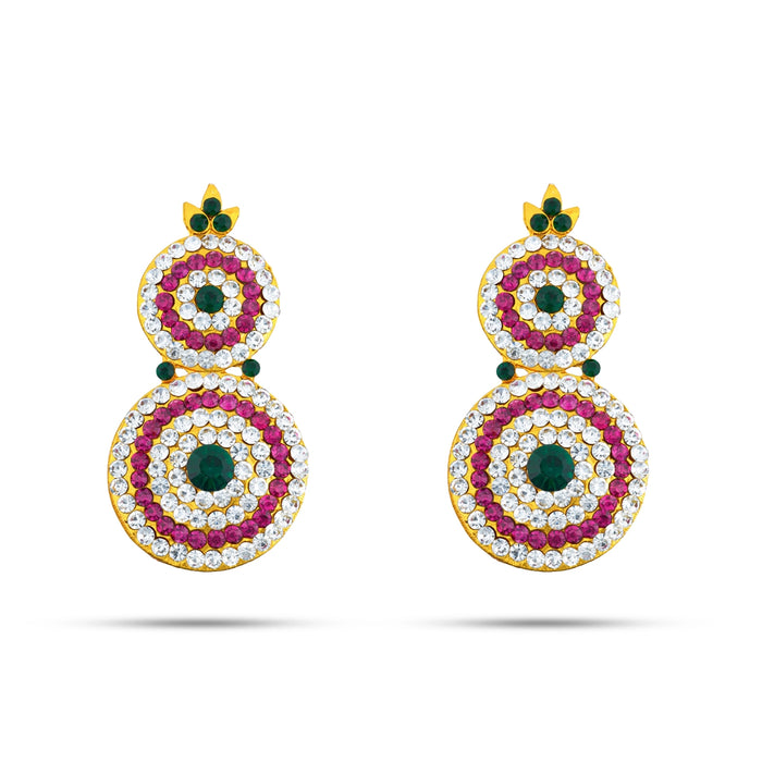 Stone Earring Pair - 2.5 x 1.5 Inches | Stud Earring/ Multicolour Stone Karnapathiram for Deity/ 55 Gms Approx - Head & Face Accessories