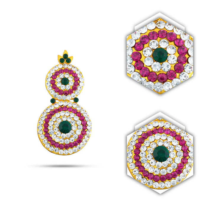 Stone Earring Pair - 2.5 x 1.5 Inches | Stud Earring/ Multicolour Stone Karnapathiram for Deity/ 55 Gms Approx - Head & Face Accessories