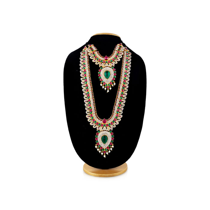 Two Step Stone Haram - 14.5 Inches | Multicolour Stone Jewellery / Stone Necklace for Deity - Neck & Body Accessories