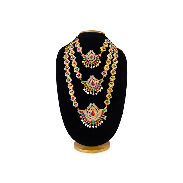 Three Step Stone Haram - 12 Inches | Multicolour Stone Jewellery/ 3 Step Stone Haram for Deity Decor