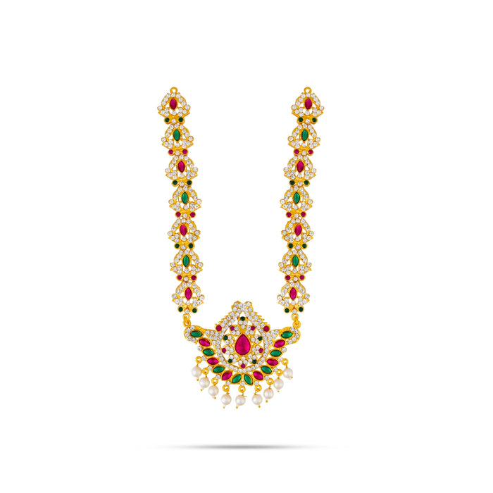 Three Step Stone Haram - 12 Inches | Multicolour Stone Jewellery/ 3 Step Stone Haram for Deity Decor