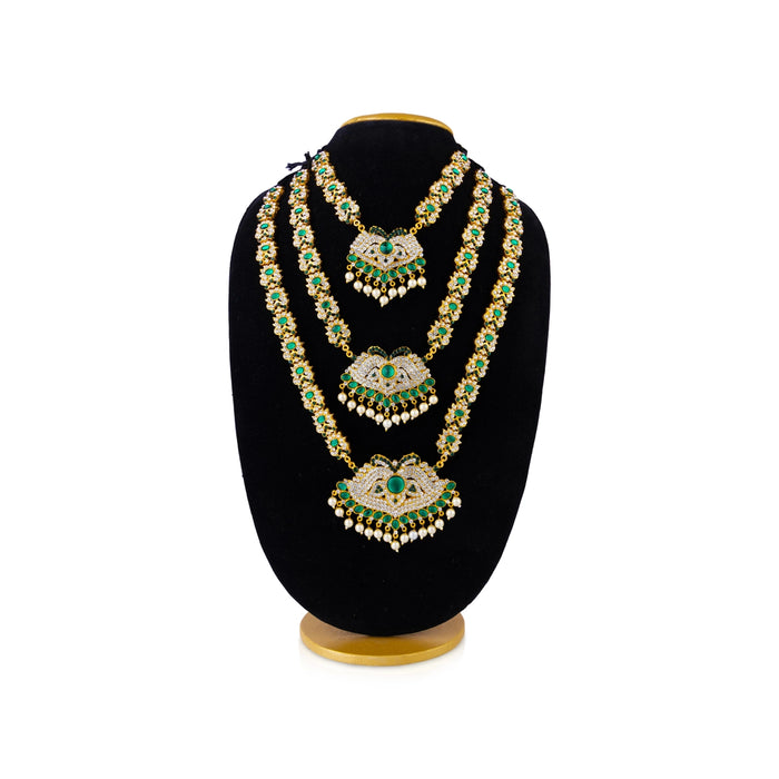Three Step Stone Haram - 12 Inches | Multicolour Stone Jewellery/ 3 Step Stone Haram for Deity Decor