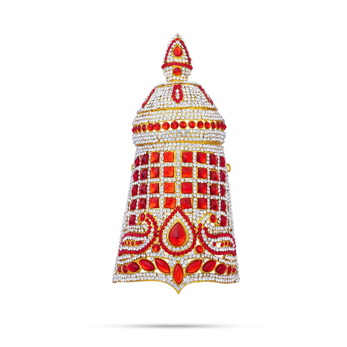 Half Stone Crown - 8.5 X 3.25 Inches | Multicolour Stone Kireedam/ Stone Kiridam/ Mukut For Deity Decor - Head & Face Accessories