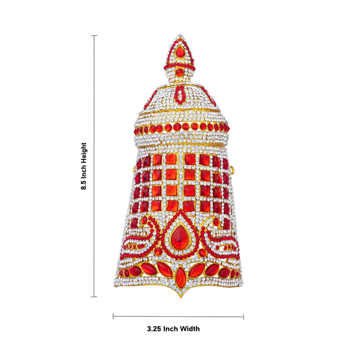 Half Stone Crown - 8.5 X 3.25 Inches | Multicolour Stone Kireedam/ Stone Kiridam/ Mukut For Deity Decor - Head & Face Accessories