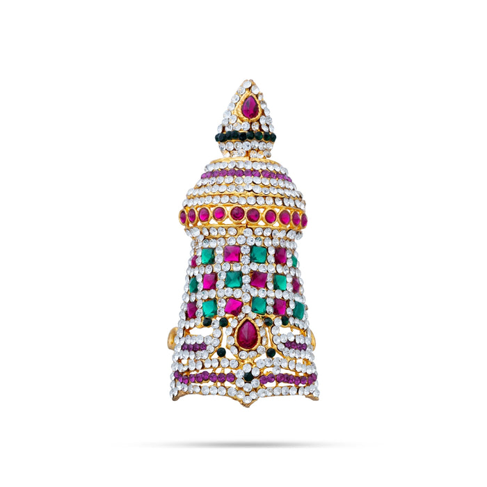 Half Stone Crown - 3.5 X 1.25 Inches | Multicolour Stone Kireedam/ Stone Kiridam/ Mukut For Deity Decor - Head & Face Accessories